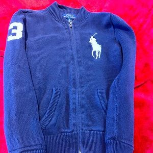 Boys polo front zippered sweater- size 8/small in navy blue.